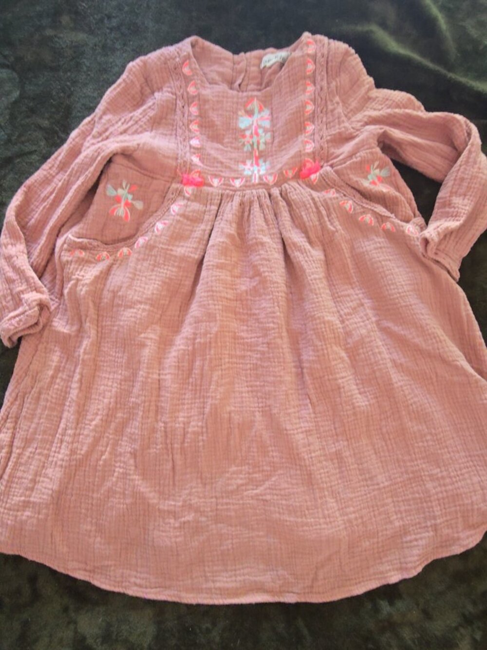 Louise Misha Girls Dress Size 8 Dusty Rose Embroidered Double Gauze Cotton Boho